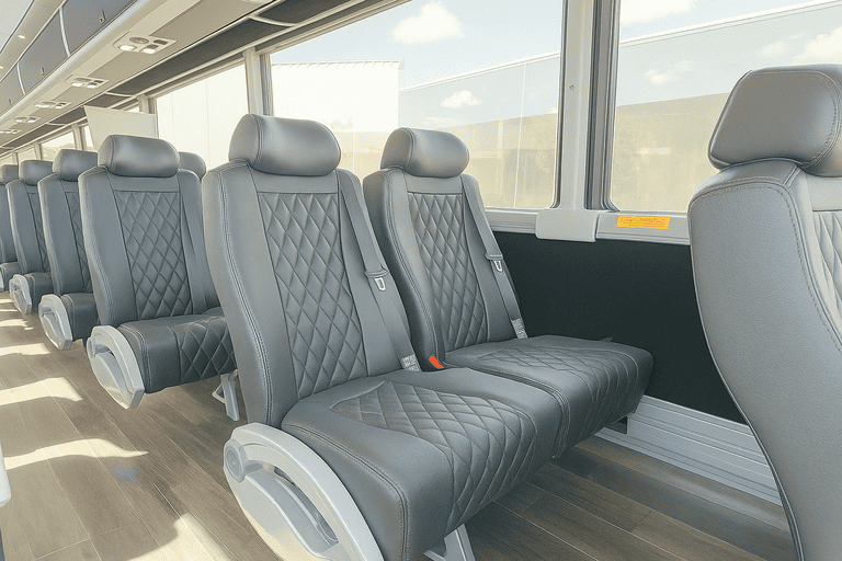 interior of Lowell Shuttle Bus Rentals charter bus